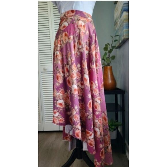 Soft Surroundings Floral Maxi Skirt Lavender Asymmetrical sz 6 Boho Cottage Tea - Picture 1 of 9